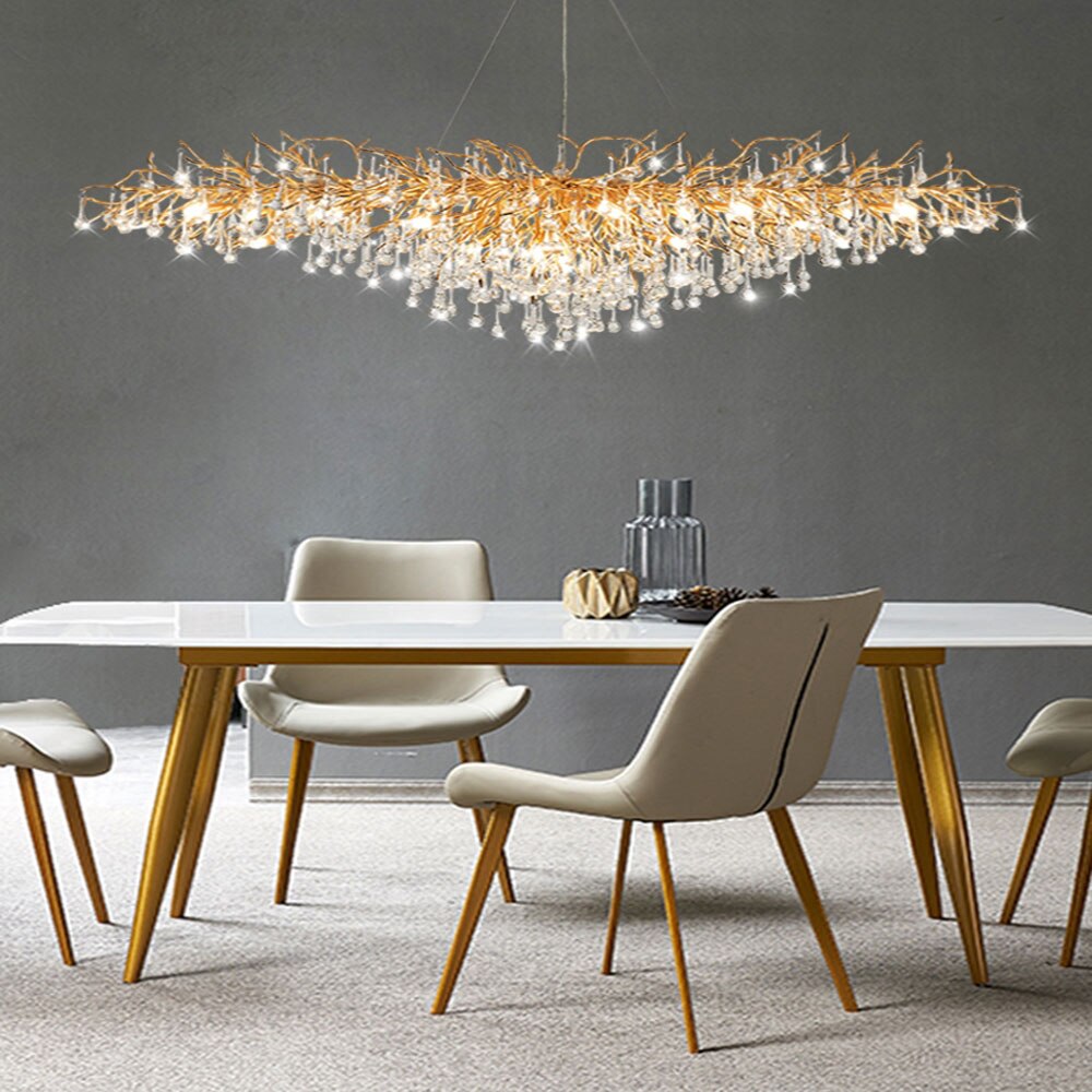 Postmodern Art Gold Crystal Led Chandeliers Luxury Dining Room Lamps Villa Living Room Bedroom Hotel Indoor Lighting Suspension