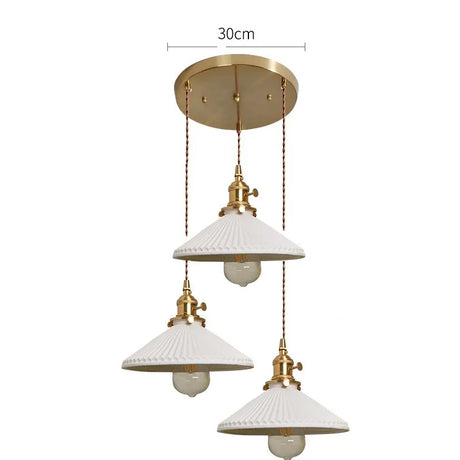 Nordic White Ceramic LED Pendant Lights Fixtures Knob Switch For Bedroom Dinning Living Room Modern Copper Hanging Lamp