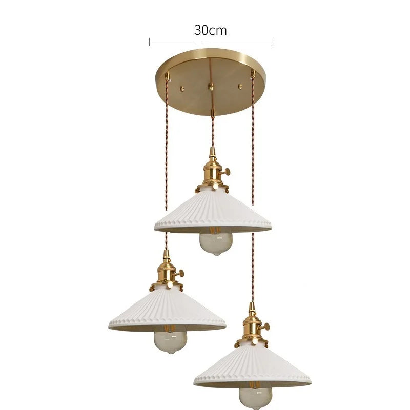 Nordic White Ceramic LED Pendant Lights Fixtures Knob Switch For Bedroom Dinning Living Room Modern Copper Hanging Lamp