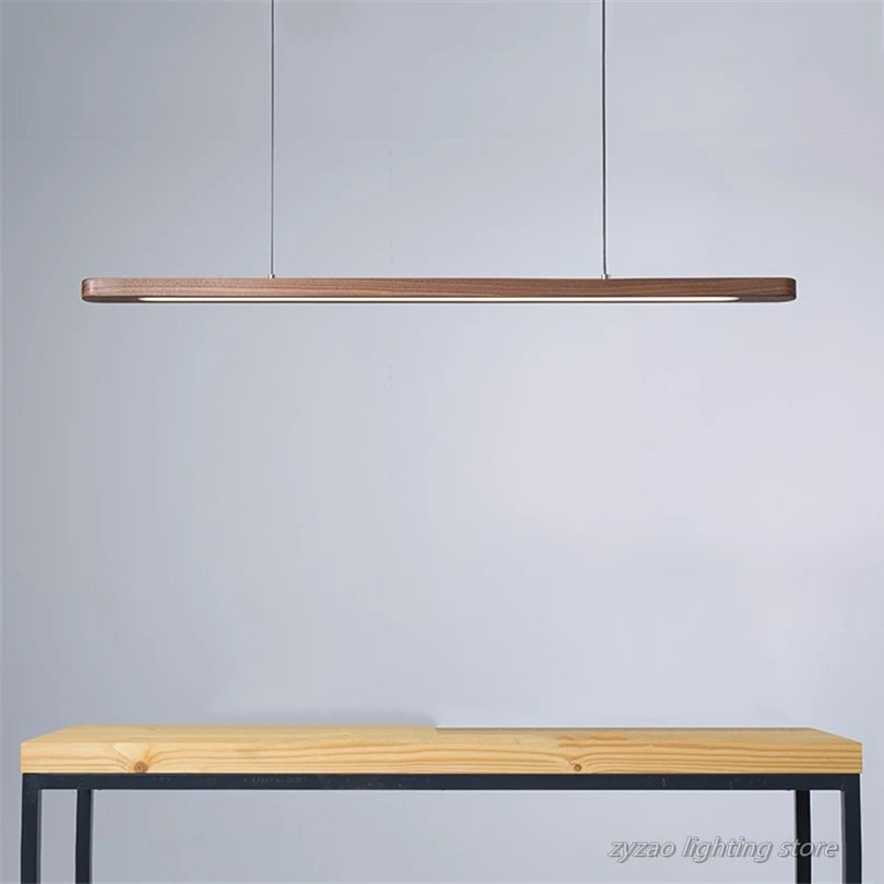 Nordic Wooden LED Pendant Lights Dining Room Restaurant Kitchen Hanging Lamp Home Decor Walnut Wood Office Strip Lights Fixtures