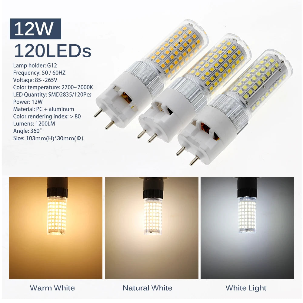 G12 LED Bulb Light AC85-265V 10W 1000LM 15W 1500LM High Brightness SMD2835 LED Corn Bulb Lamp.