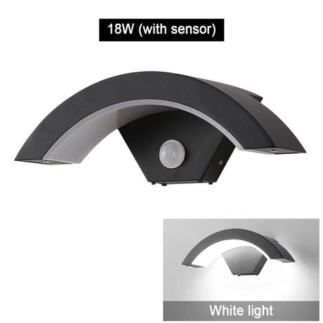18/24W Modern PIR Motion Sensor Curved Led Wall Lamp Outdoor Waterproof IP65 Front Door Garden Porch Sconce Induction Wall Light