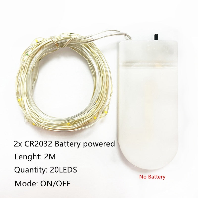 Led Strings Garland Fairy Lights Copper Wire 1M 2M 5M10M Battery Lighting Garland for Christmas Bedroom Wedding Party Decoration