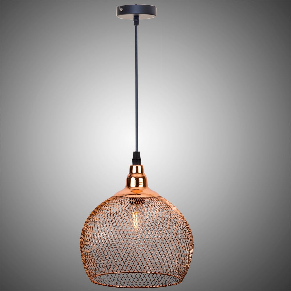 Electroplating modern  metal cage pendant lamp,vintage  rose gold birdcage creative hanging lamp for restaurant living room