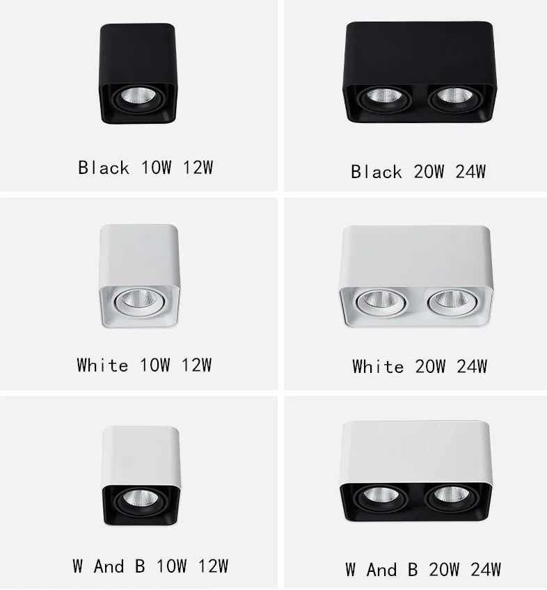 Square Dimmable LED Wall Mounted Downlight 10W 12W 20W COB Spot light Single/Double Head Ceiling Lamp Surface Mounted Down light