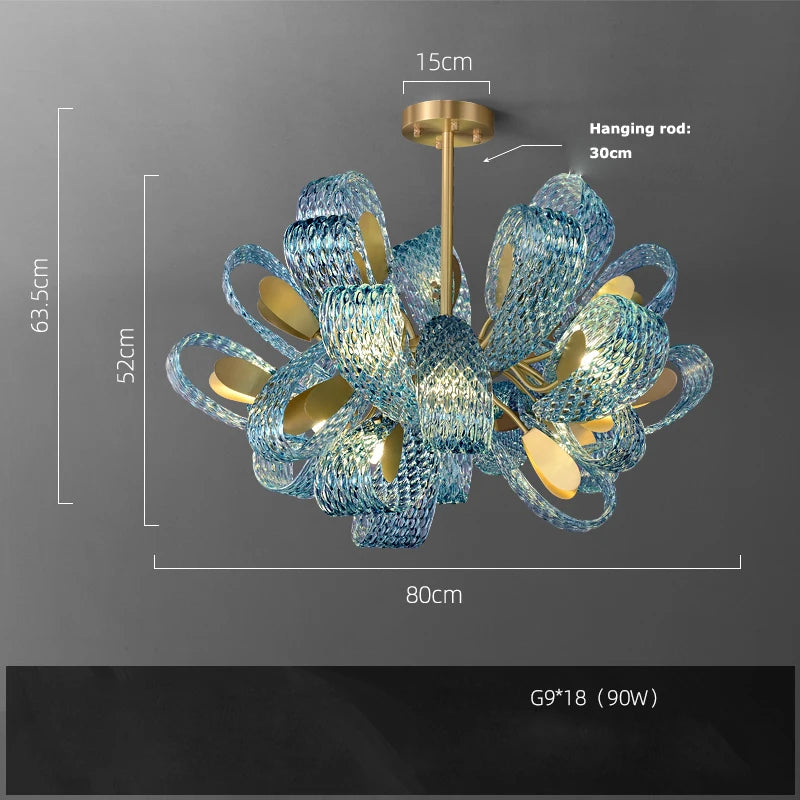 2026 Postmodern Copper Glass Chandelier - Blue Beauty Luxury Dining Room Light