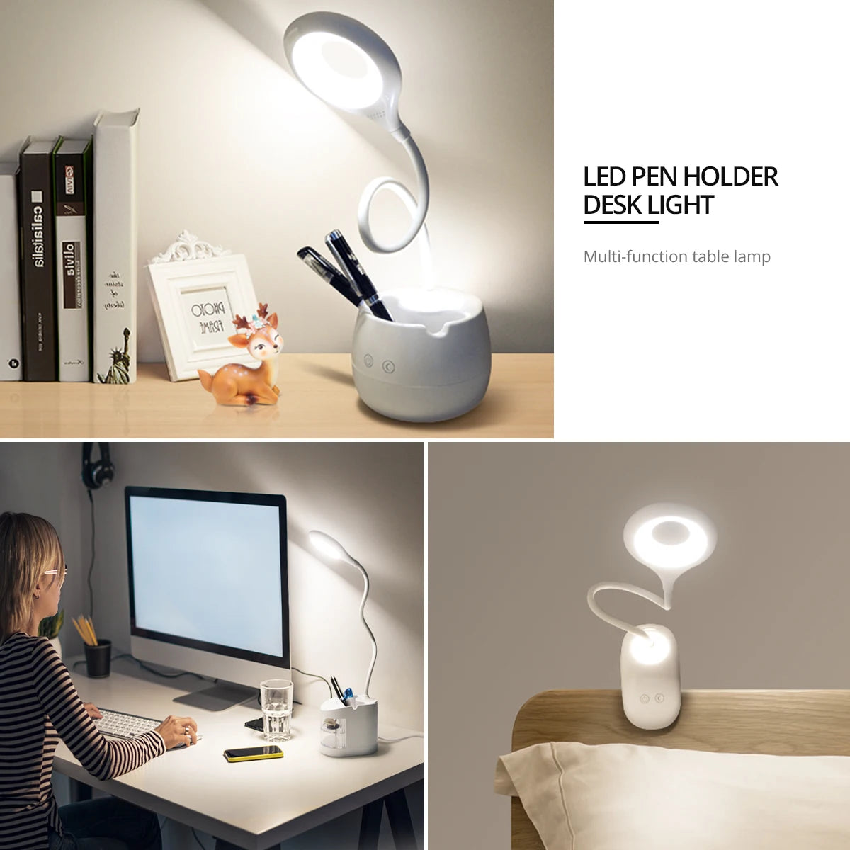 LED Reading Light Table Lamp Book Lights Power Bank Operated 5V LED USB Light Rechargeable Desk Lamp with Dimmer Pen Holder Clip