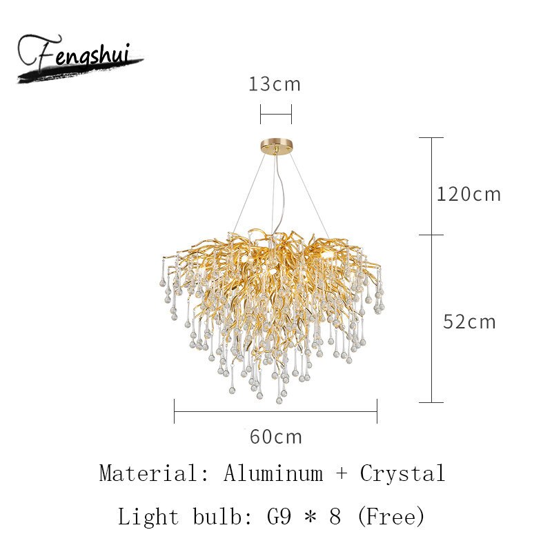 Postmodern Art Gold Crystal Led Chandeliers Luxury Dining Room Lamps Villa Living Room Bedroom Hotel Indoor Lighting Suspension