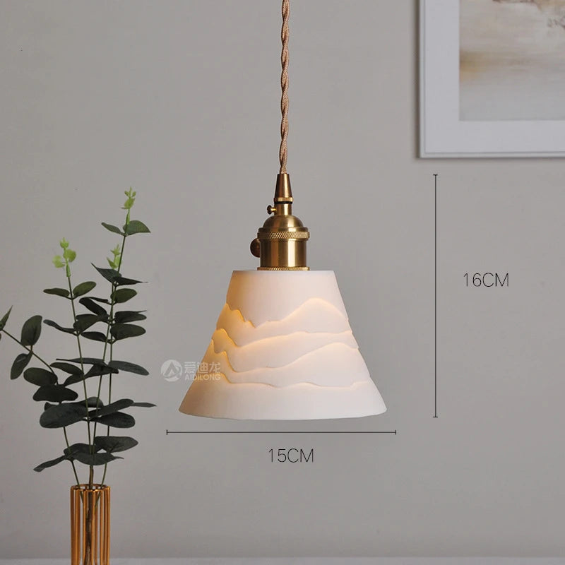 Nordic White Ceramic LED Pendant Lights Fixtures Knob Switch For Bedroom Dinning Living Room Modern Copper Hanging Lamp