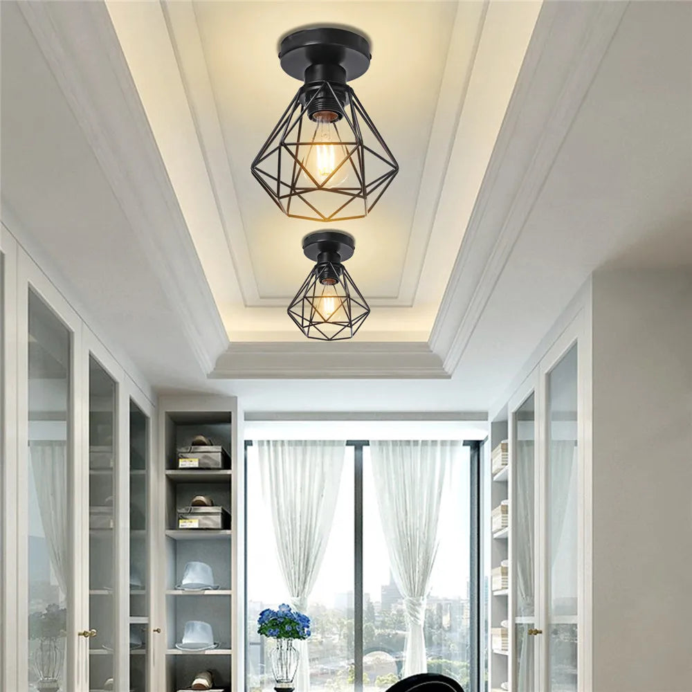 Vintage Pendant Lamp Iron Frame Ceiling Lighting Paint Restaurant Teahouse Chandelier Indoor Wrought Metal Modern Pendant Lights