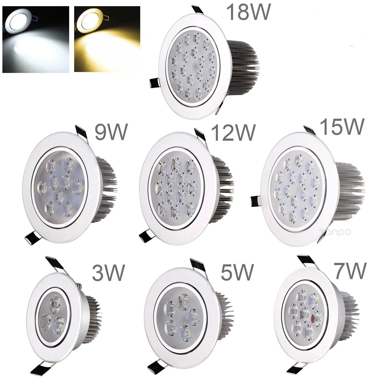 3W 5W 7W 9W 12W 15W 18W Dimmable LED Recessed Ceiling Down Light White Lámpara 220V 110V Home Downlight Spotlight Energy Saving