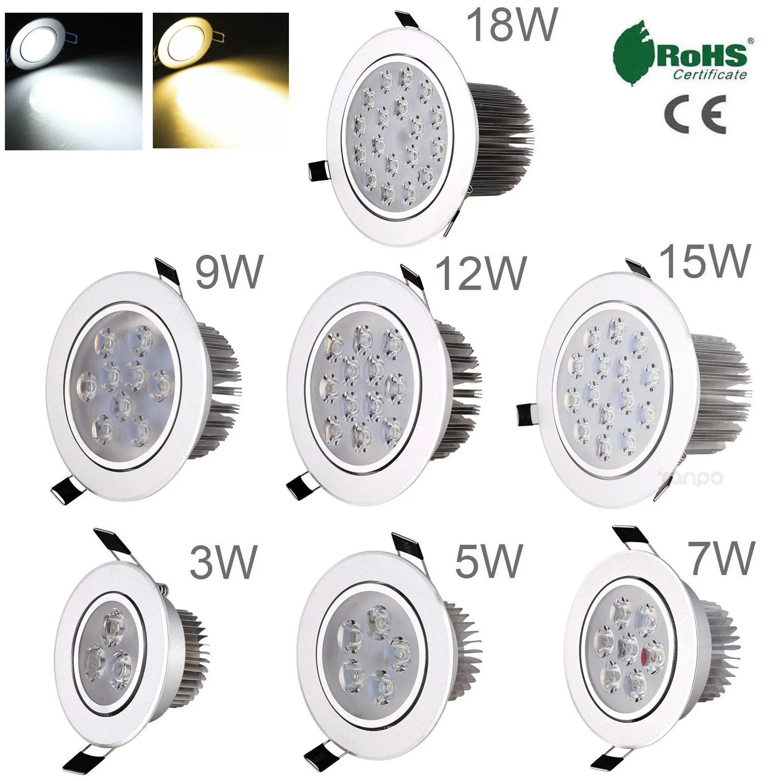 3W 5W 7W 9W 12W 15W 18W Dimmable LED Recessed Ceiling Down Light White Lámpara 220V 110V Home Downlight Spotlight Energy Saving