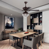 Antique Crystal Ceiling Fan Light Livingroom Chandelier W/ Reverse Function, 3 Speed Adjustable, Remote Control