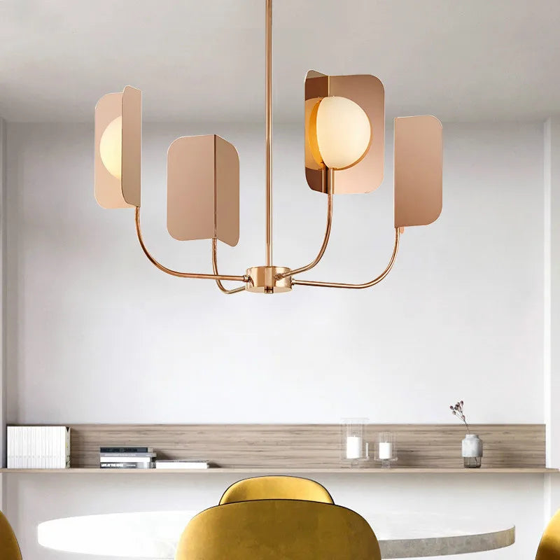 LEAF Chandelier Europe Lustre&#39;s  Milky Glass ball lamp Metal Leaves G9 Led Luxury Living Room Rose Gold/gold chandelier lighting