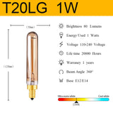 Vintage T20 T6 Tubular LED Filament Bulb - 1W 2W E12 E14 Dimmable Retro Light