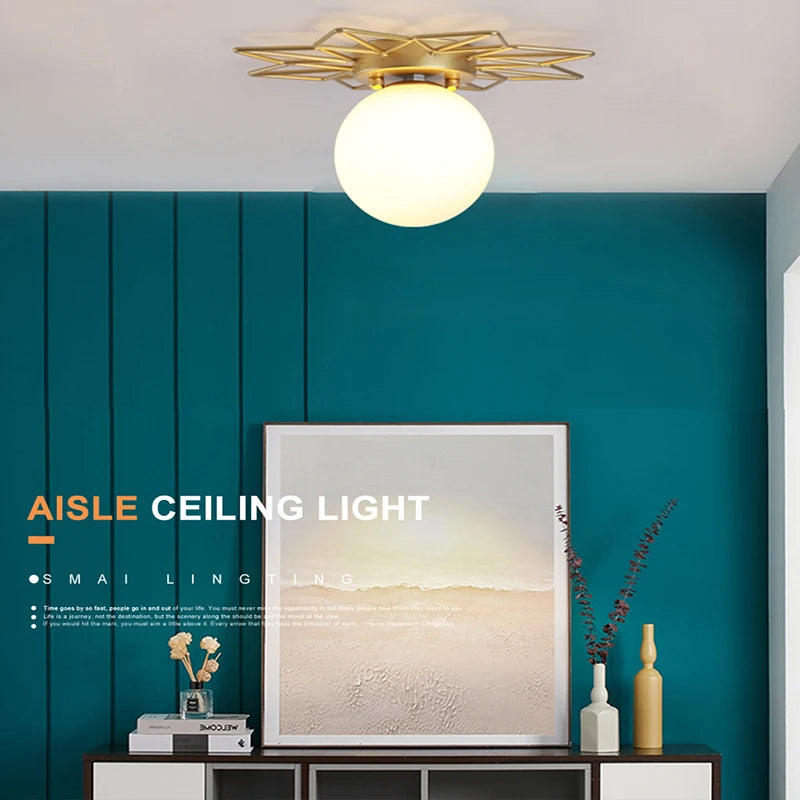 Modern Gold Ceiling Lamp Entrance Corridor Hallway Lamps Surface Mount Glass Ceiling Light G9 Bulb LED Indoor Lighting Fixtures