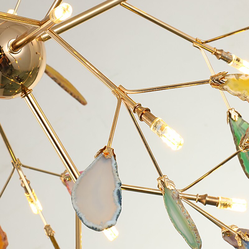 Nordic Luxury LED Chandelier Lighting for Living Room Branches Creative Home Decor Agate Hanging Lamp Interior Kitchen Fixtures