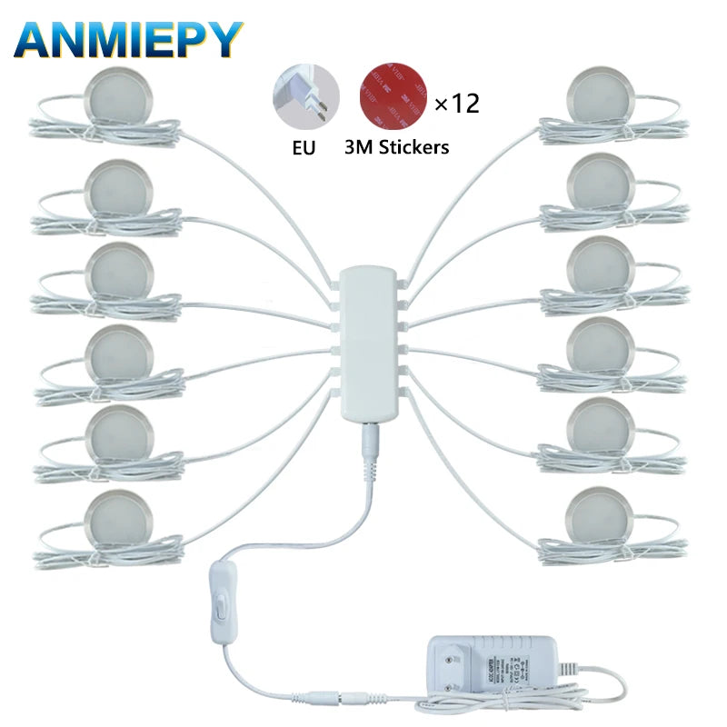 LED Under Cabinet Lamp DC12V 3W 5W Round Wardrobe Lighting Cupboard Lights Indoor Lighting for Under Kitchen Cabinet Home