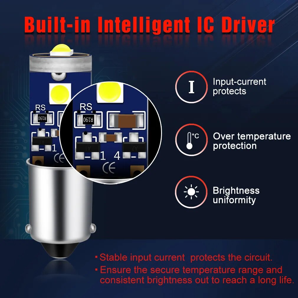 2Pcs Canbus 12V BA9S T4W Led Bulbs Car Interior Lights Marker Dome Readling License Plate Lamp White Red Yellow Blue