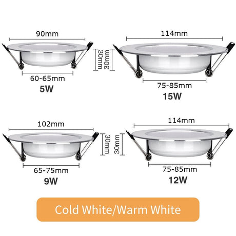 10PCS LED Downlight Recessed Ceiling Lamp 5W 9W 12W 15W Three-color dimmable/Cold white/Warm white led Spotlight AC 220V