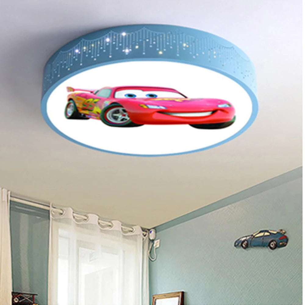 Cartoon Car Round LED Ceiling Light (Dimmable with Remote) - Modern Flush Mount Ceiling Lamp Fixture for Kids Bedroom, Nursery, Playroom & Corridor