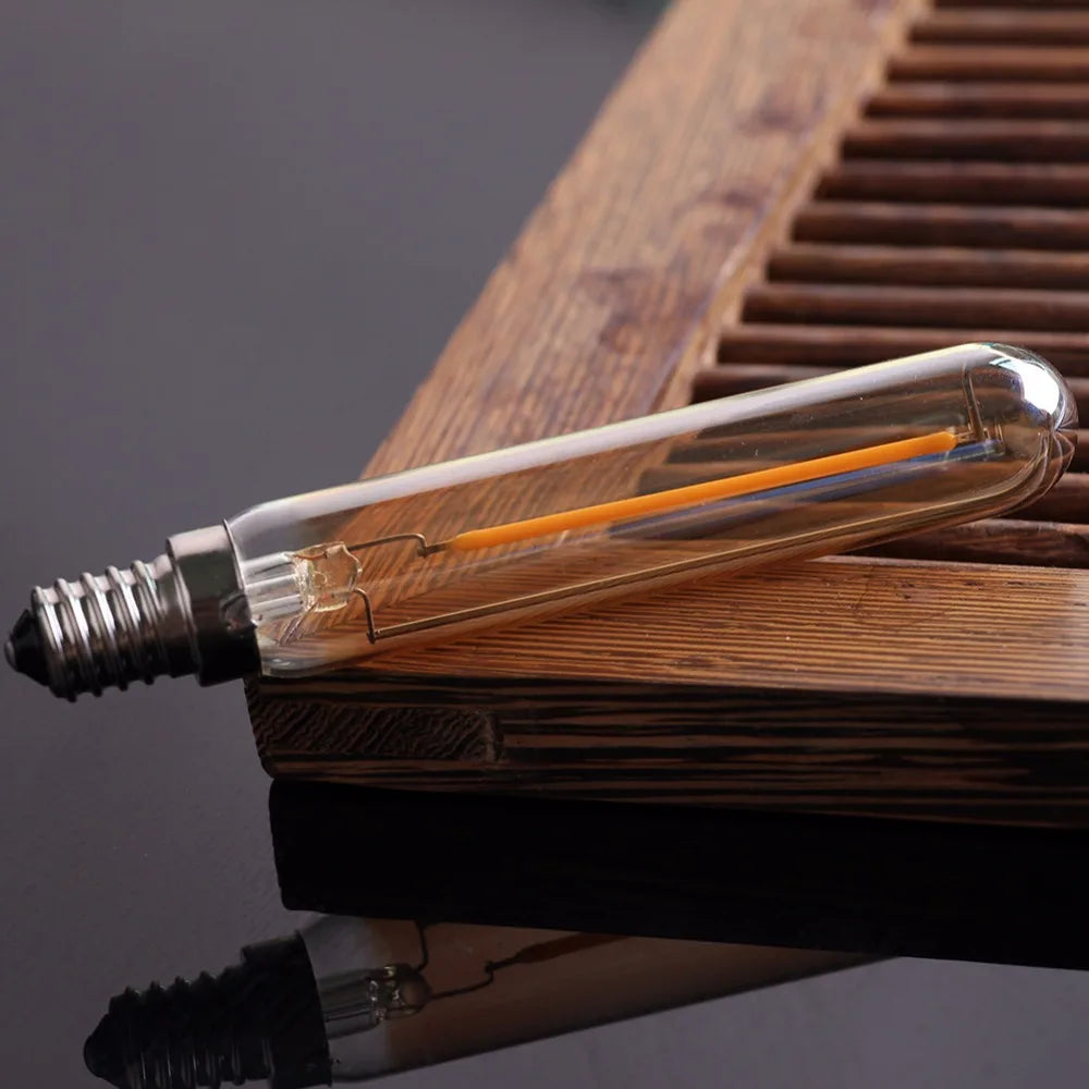 Vintage T20 T6 Tubular LED Filament Bulb - 1W 2W E12 E14 Dimmable Retro Light