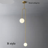 Nordic bedroom bedside restaurant pendant lamp bar simple living room background wall led creative glass ball brass lamp
