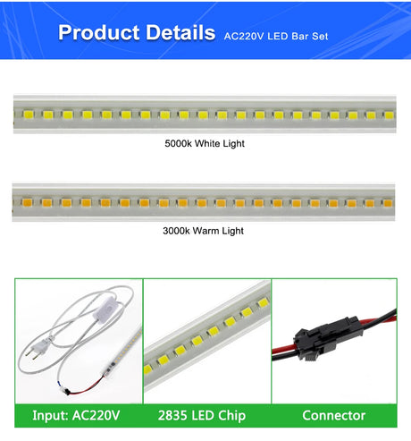220V LED Rigid Strip Night Lamp Under Cabinets 72 LEDs 30cm 40cm 50cm 8W With Switch ON/OFF EU Plug LED Bar lights Desk Bulb