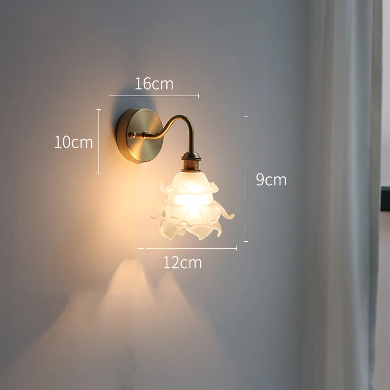 IWHD Flower Glass Copper Wall Lamp Sconce Pull Chain Switch LED Bedroom Bathroom Mirror Stair Light Nordic Modern Wand lamp