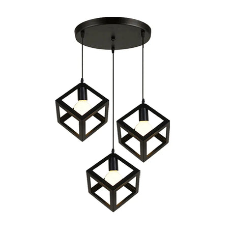 Nordic Style 3 in 1 Pendant Lights Creative Geometric Lamp Shade Cube E27 Base Metal Hanging Light Square Ceiling Lighting Decors