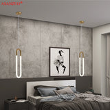 Brass Nordic bedside Long-line hanging lamp Modern creative U-shaped tube 360 degree LED pendant lights