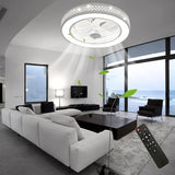 Ceiling Fan with Light Led Grid Lamp with Remote Control for Living Room Dining Room Kitchen