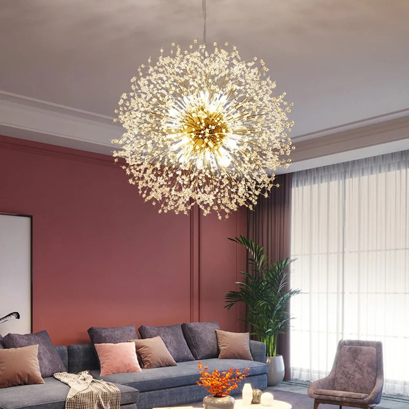 Modern Dandelion LED Pendant Light - Crystal Firework Chandelier for Living Room
