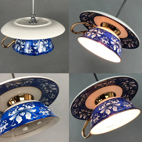Chinese Style Blue Flower Cup Pendant Lights Dining Room Hanging Lamp Kitchen Indoor Lighting Fixtures Home Decors Loft Luminaire