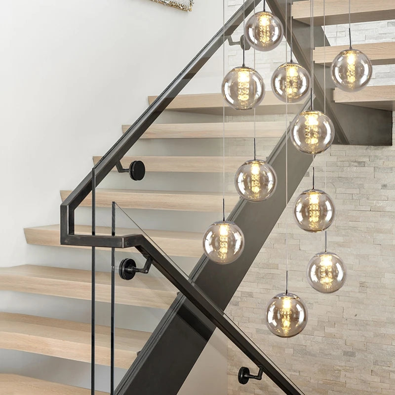 2026 New Modern Glass Ball Chandelier Lustre Living Room Staircase Light Spiral Light G4 Led Hotel Chandelier Villa Lighting