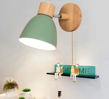 Wooden Nordic Wall Lamp With Switch Modern Wall Sconce For Bedroom Living Room Home Lighting Macaroon 6 Color Steering Head E27