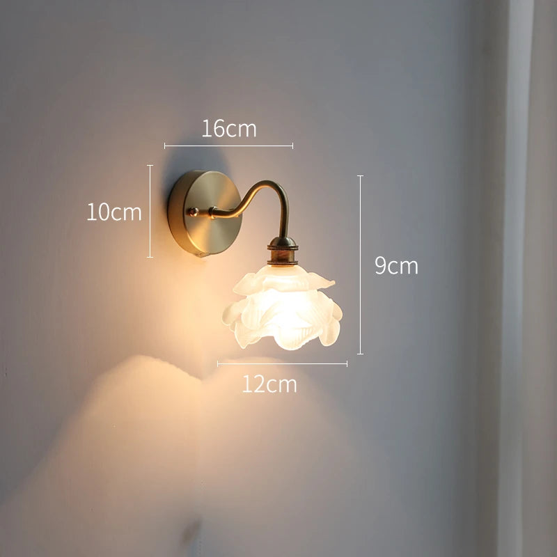 IWHD Flower Glass Copper Wall Lamp Sconce Pull Chain Switch LED Bedroom Bathroom Mirror Stair Light Nordic Modern Wand lamp