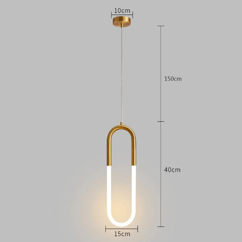 Brass U-shaped tube LED pendant lights Bedroom Bedside Long-line hanging lamp Kitchen Island Dining table Home Decor Luminaires