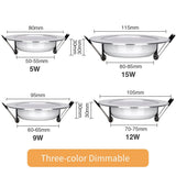 10PCS LED Downlight Recessed Ceiling Lamp 5W 9W 12W 15W Three-color dimmable/Cold white/Warm white led Spotlight AC 220V