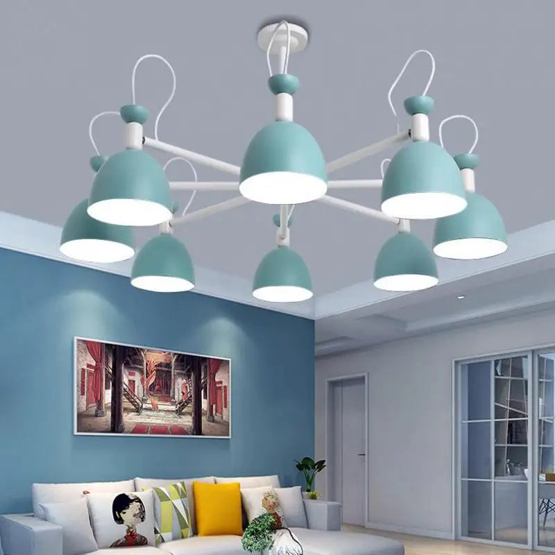 Apartment Blue iron chandelier ceiling fixtures for Teen's bedroom kid's lighting showcase playroom lampe shade mini E27 lustres