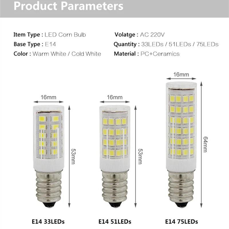 LED Bulb E14 LED Lamp 220V Corn Bulb Warm White Cold White 33 51 75LEDs for Home Modern Living Room LED Light