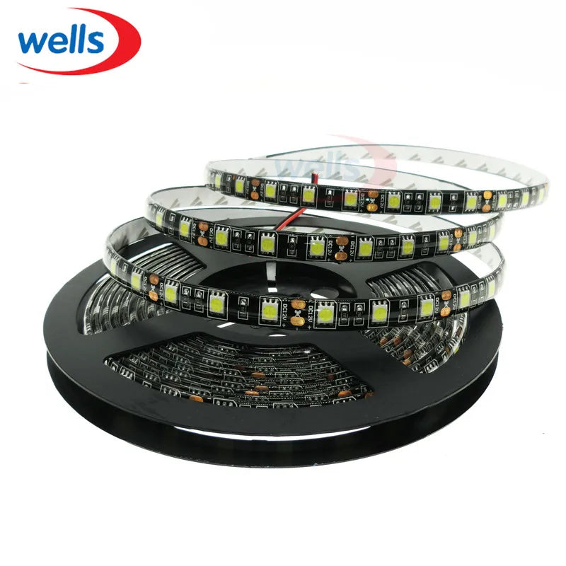 DC12V 5m 5050 LED Strip 60LED/M White Warm White RGB Black PCB 5050 SMD LED Strip Waterproof IP65/Waterproof IP20