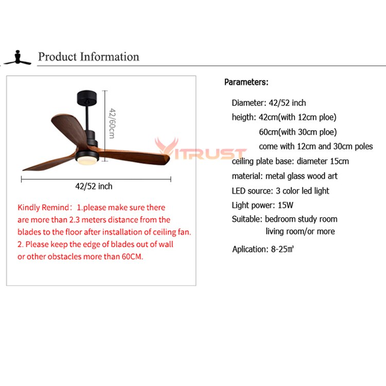 Retro Ceiling Fan Light LED Fan Chandelier Wooden LED Flush Mount Ceiling Light Fixtures  Simple Ceiling Fan 42/52 inch