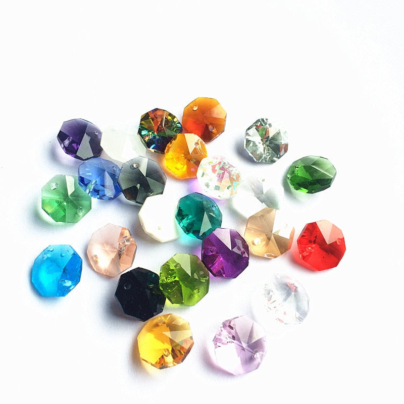 K9 Crystal Chandelier Octagon Beads (Free Jump Rings) Multicolor in 2 holes Cut&Faceted Glass 14mm Strand Garland Curtain Beads