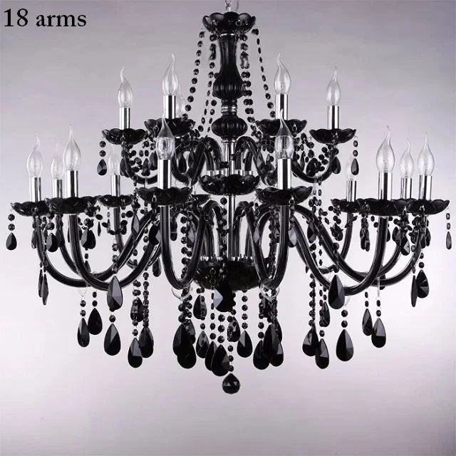 18/15/10/8/6 Arms Luxury Black Crystal Chandelier Lighting Candle Lamp Brief Fashion Living Room Bedroom Fixture