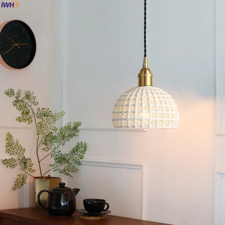 Nordic Japan Style Pendant Lights Fixtures Dinning Living Room Light White Ceramic Copper Vintage Pendant Lamp Hang lamp