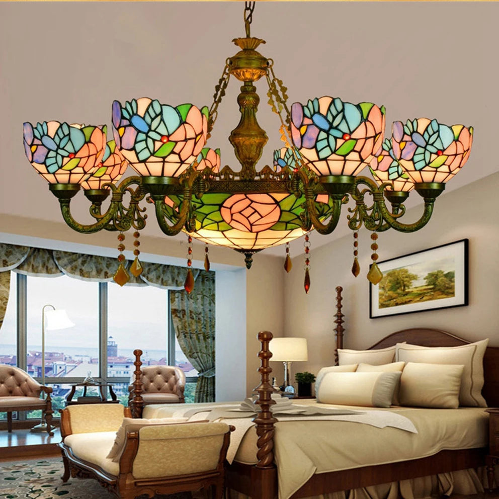LED E27 Tiffany Glass Alloy LED Lamp LED Light Pendant Lights Pendant Lamp Pendant Light for Dining Room Foyer