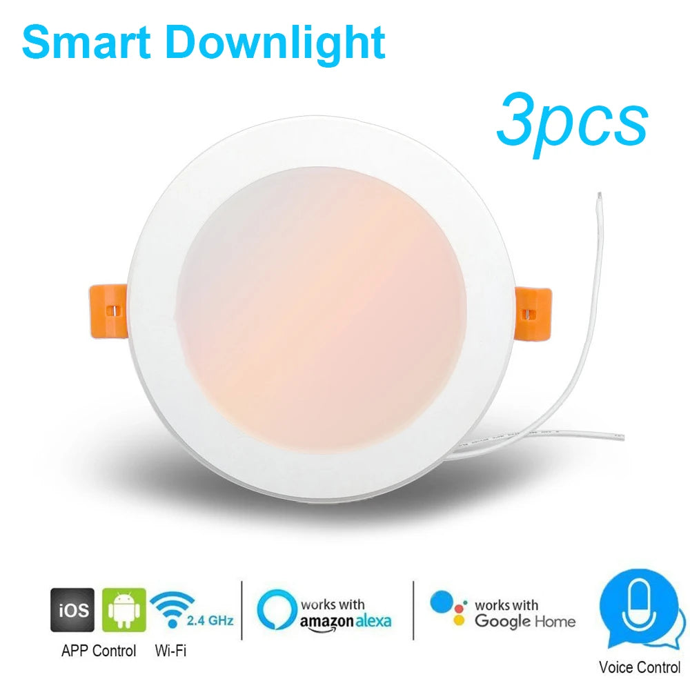3pcs Smart Voice Control 4 inch Downlight WiFi RGBW 10W support Alexa and Google Home IFTTT automation timer switch Led light