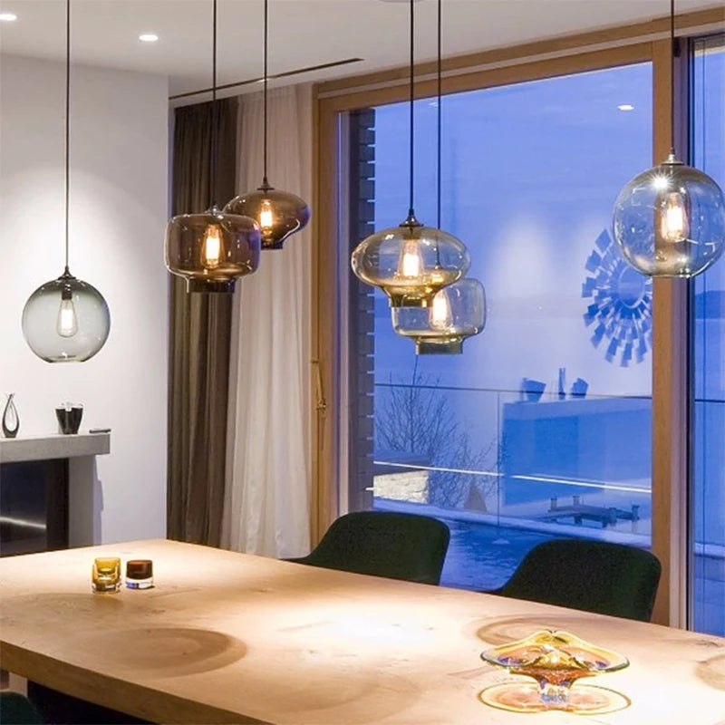 Modern colorful glass bowl pendant lights E27 hanging lamps loft kitchen living room bedroom restaurant hotel lights