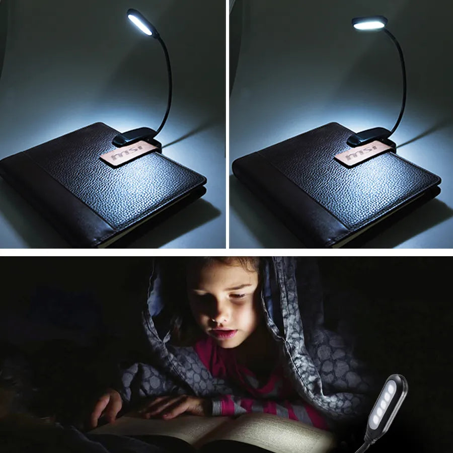 Adjustable LED Book Light With Goosenecks Clip 5 LEDs AAA Battery Powered Flexible Night Reading Desk Lamp Notebook Cool White